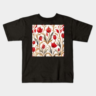 Red Gold Ash Turkish Tulips Ottoman Pattern Kids T-Shirt